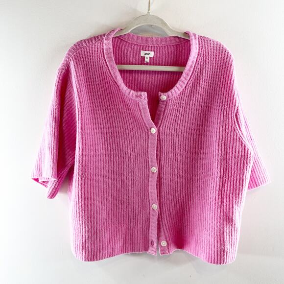 Aerie unREAL Short Sleeve Cardigan Sweater Pink XL - Picture 2 of 4